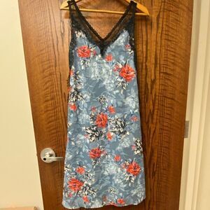 French connection‎ sleeveless blue floral satin negligée midi dress